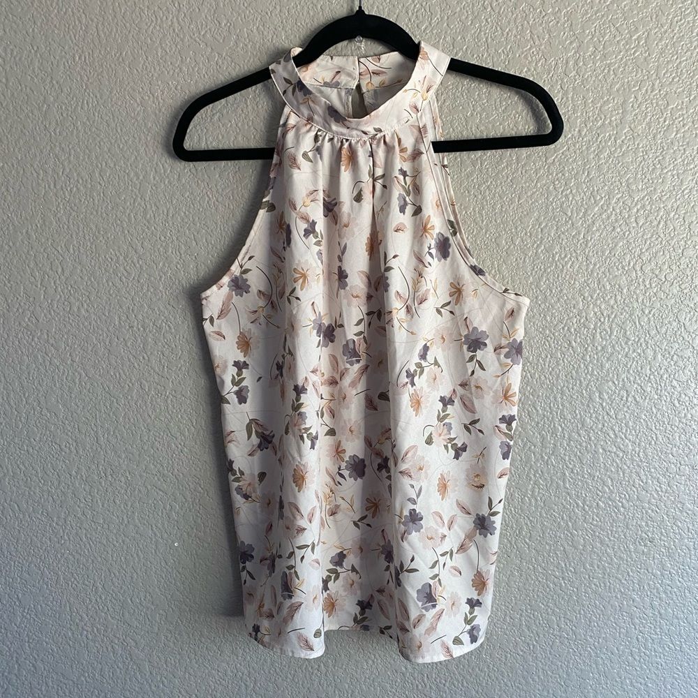 Sleeveless Floral High Neck Halter Blouse – Size M